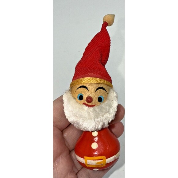 Vintage Wooden Bobble Head Fur Beard Santa Clause Card/Place Holders Set Of 4 - Picture 9 of 12